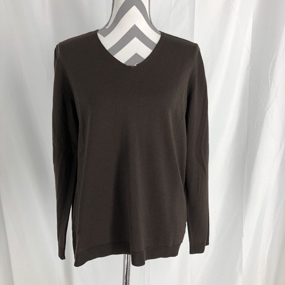 Mademoiselle Saint James Sweater V Neck With Elbow Patches Brown Size 12